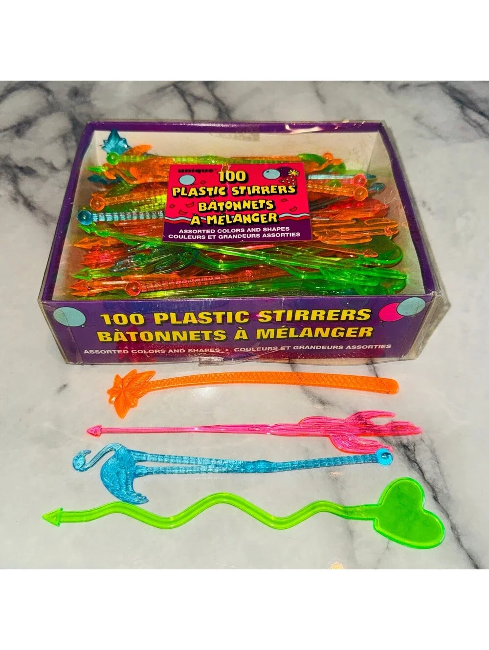 80's NEON swizzle sticks stirrer Coffee Cocktail Stirs flamingo Cactus Palm Tree
